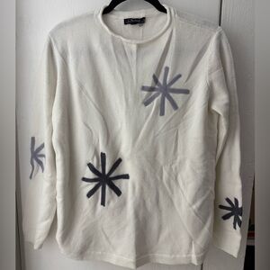 CHARLIE B Cream Crew Neck Sweater with Snowflakes